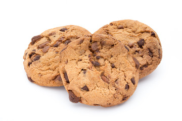 Chocolate chip cookies isolated on white background.