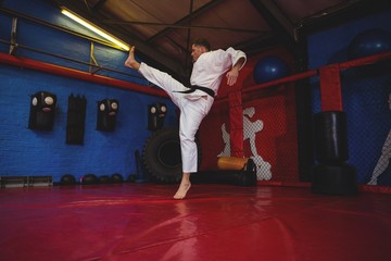 Karate player practicing karate stance