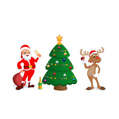 funny happy cartoon Christmas Reindeer with Santa Claus