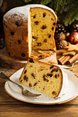 Traditional Christmas panettone with dried fruits