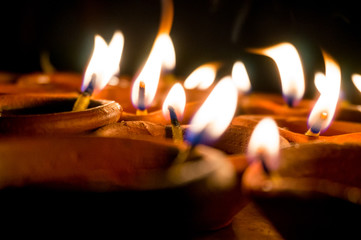 Diwali earthenware oil lamps, diyas 