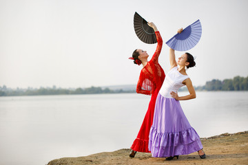 Flamenco dancers Spain womans in a long dress