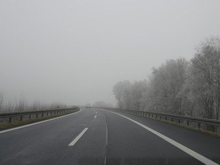 Highway in fog German Autobahn