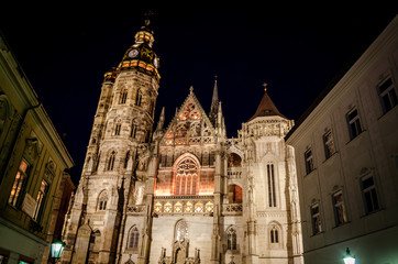 Fototapeta premium St. Elisabeth Cathedral at night Kosice, Slovakia, Europe