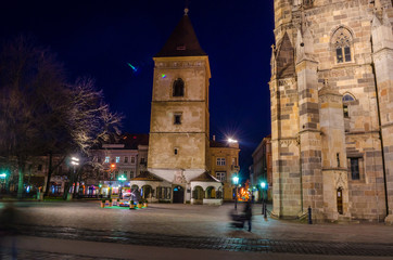 Fototapeta na wymiar St. Elisabeth Cathedral at night Kosice, Slovakia, Europe