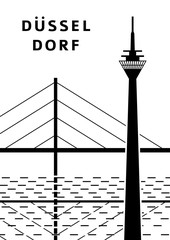 Dusseldorf city poster with bridge, river and TV tower
