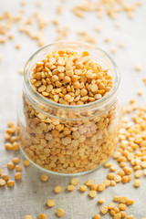 Yellow split peas in jar.