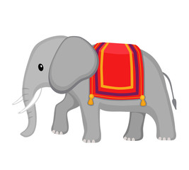 Elephant covered with a blanket. Cartoon cute Illustration. Vector illustration isolated on white background.