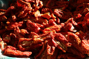 Sun dried tomatoes isolated. Traditional Italian cuisine