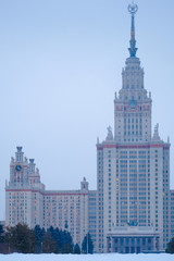Building of Moscow University in a winter evening