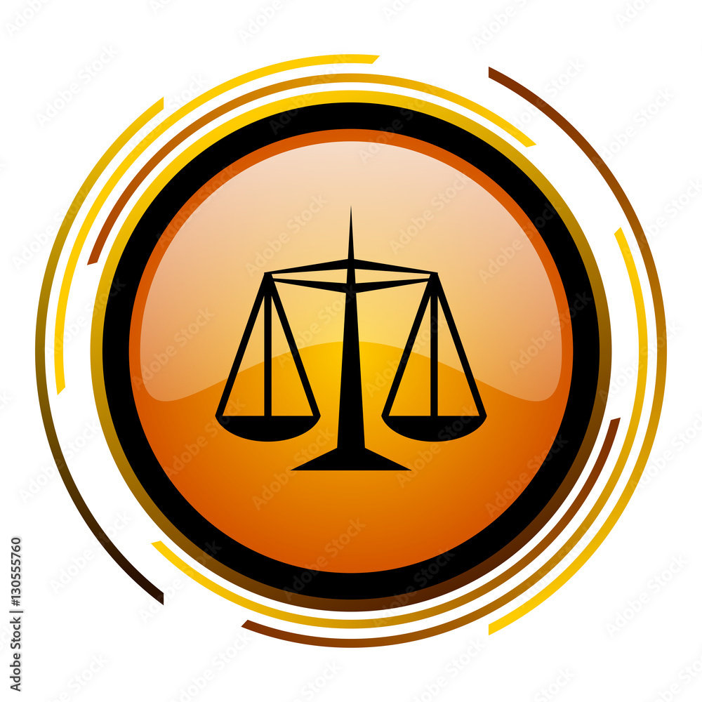 Aufkleber Justice sign vector icon. Modern design round orange button isolated on white square background for web and application designers in eps10.