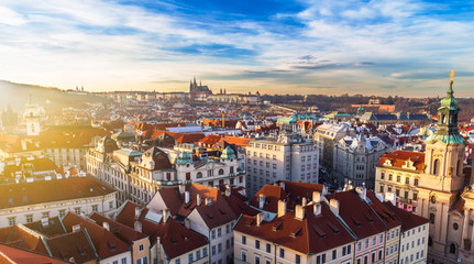 Fototapeta na wymiar Scenic summer aerial panorama of the Old Town architecture in Prague, Czech Republic