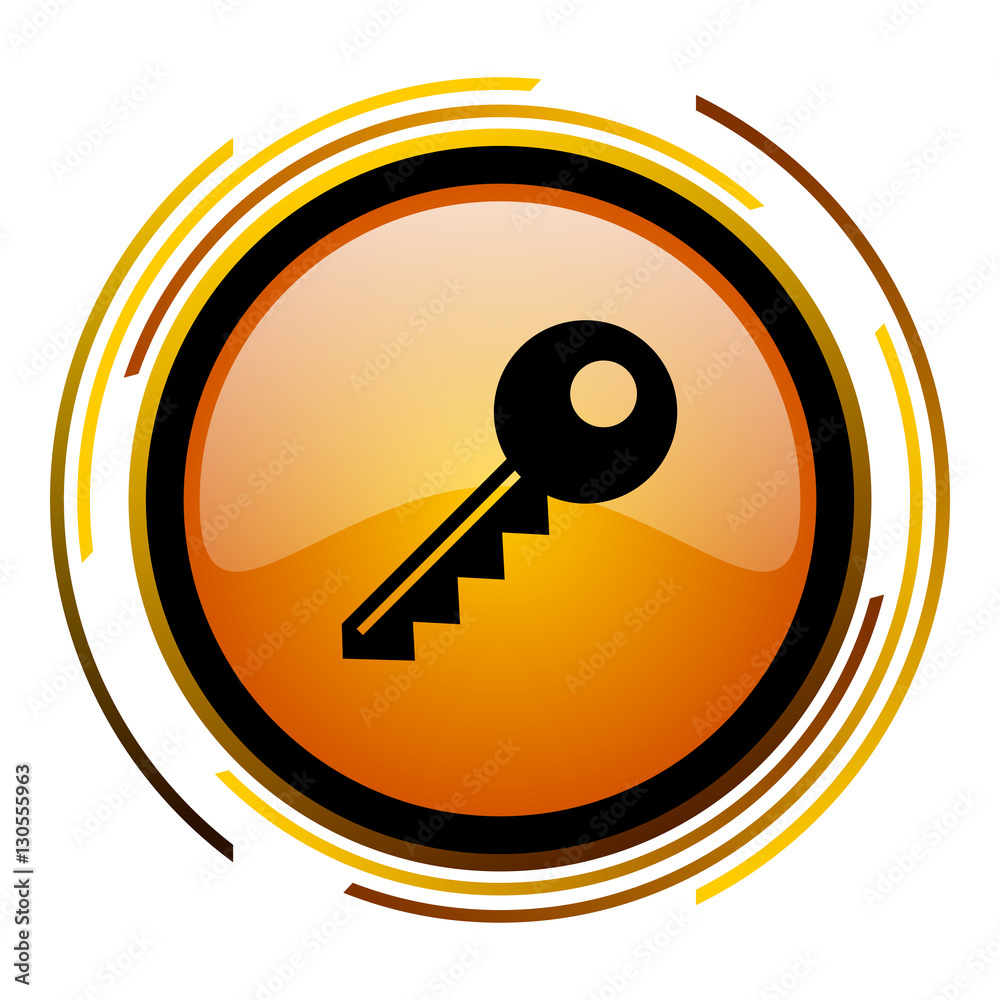 Aufkleber Key sign vector icon. Modern design round orange button isolated on white square background for web and application designers in eps10.