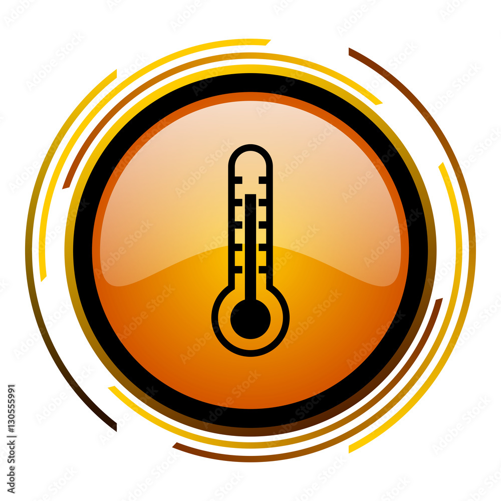 Poster Thermometer sign vector icon. Modern design round orange button isolated on white square background for web and application designers in eps10.