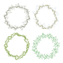 Set of simple floral wreathes with hand-drawn elements.