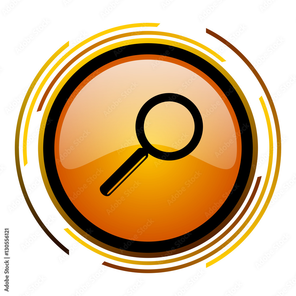 Leinwandbilder search glass sign vector icon. modern design round orange button isolated on white square background