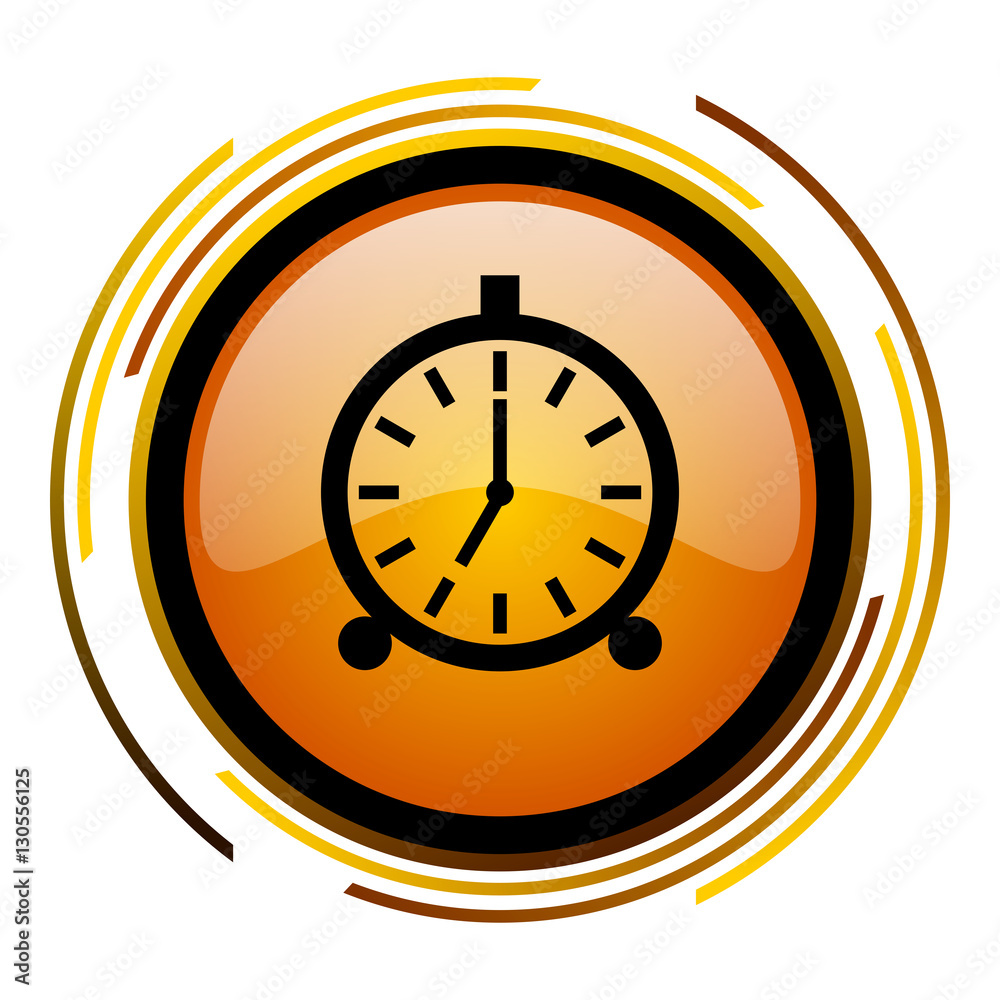 Aufkleber Alarm clock sign vector icon. Modern design round orange button isolated on white square background for web and application designers in eps10.