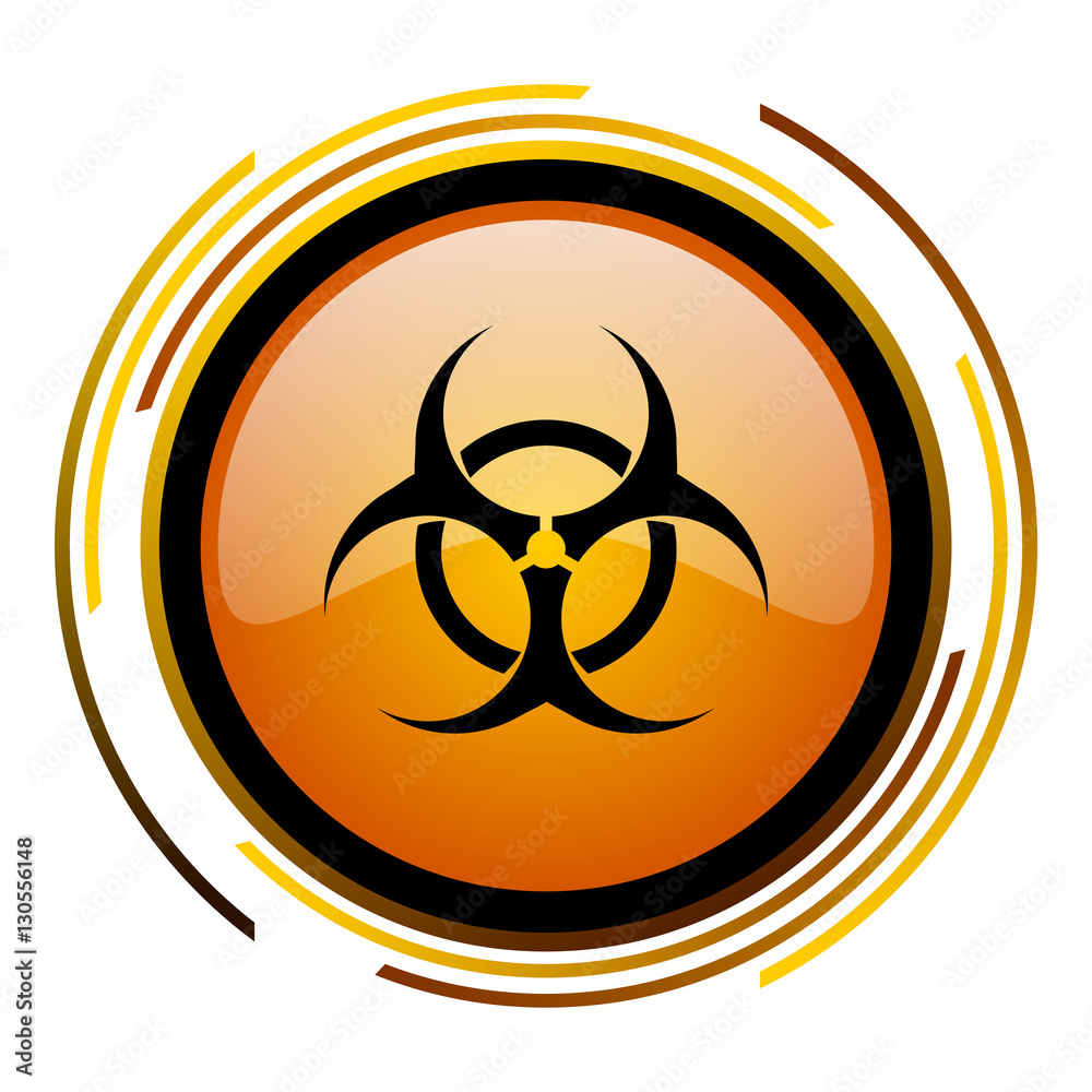 Aufkleber Biohazard sign vector icon. Modern design round orange button isolated on white square background for web and application designers in eps10.