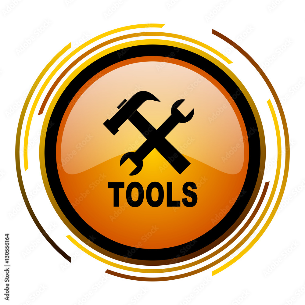 Aufkleber Tools sign vector icon. Modern design round orange button isolated on white square background for web and application designers in eps10.