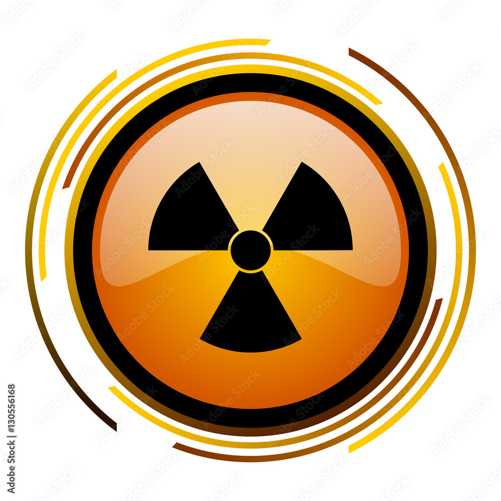 Aufkleber Radiation sign vector icon. Modern design round orange button isolated on white square background for web and application designers in eps10.
