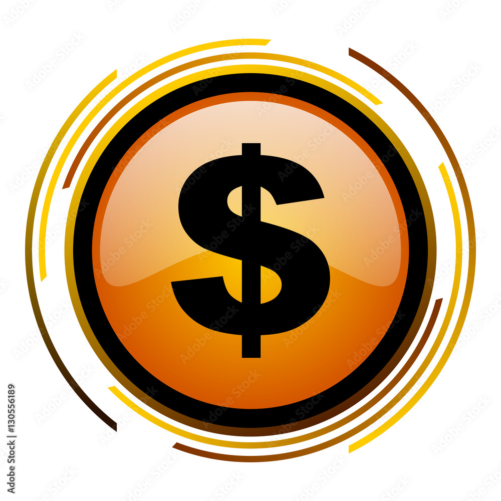 Aufkleber usa dollar sign vector icon. modern design round orange button isolated on white square background f