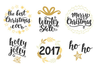 Christmas holidays hand lettering set