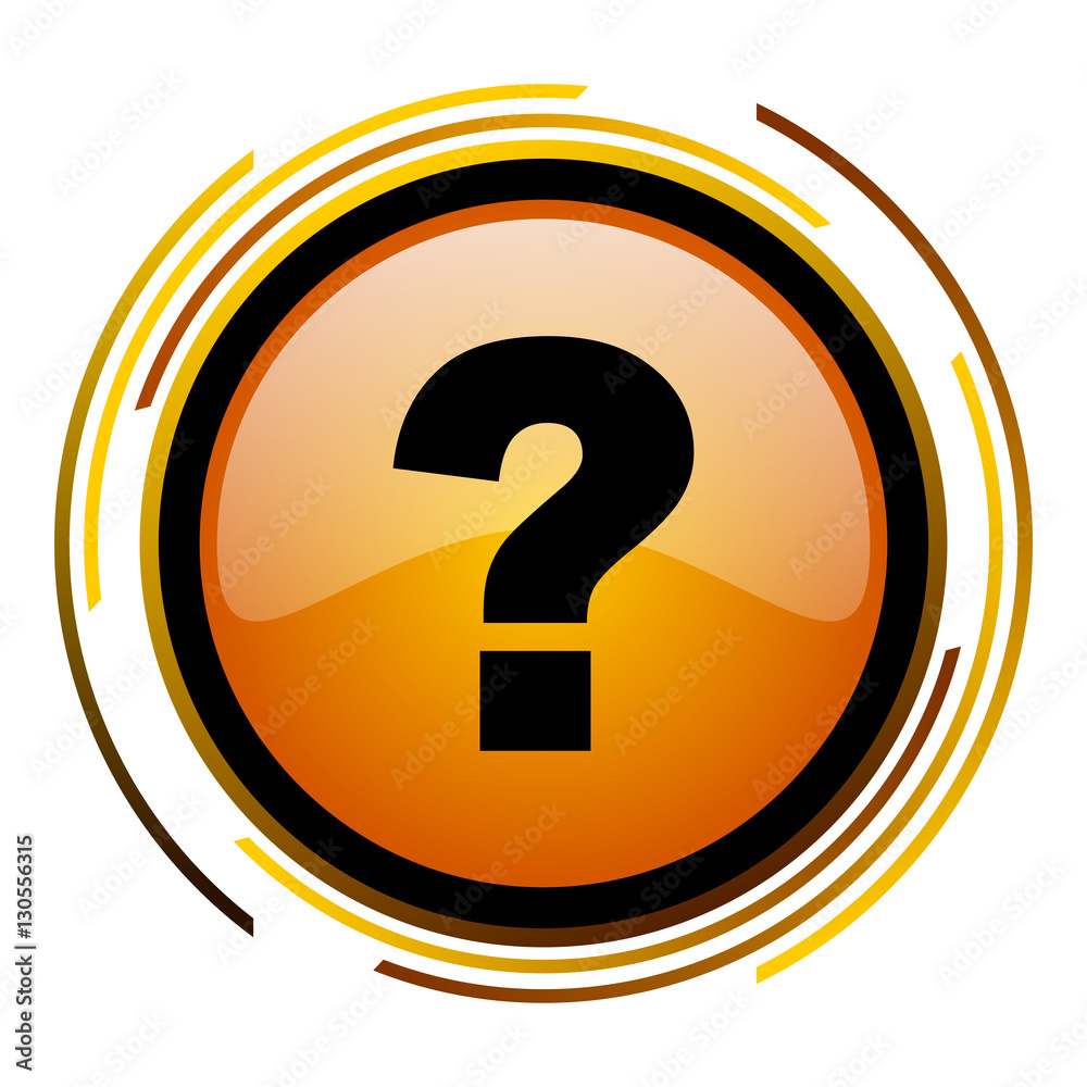 Poster question mark orange glossy web vector icon.