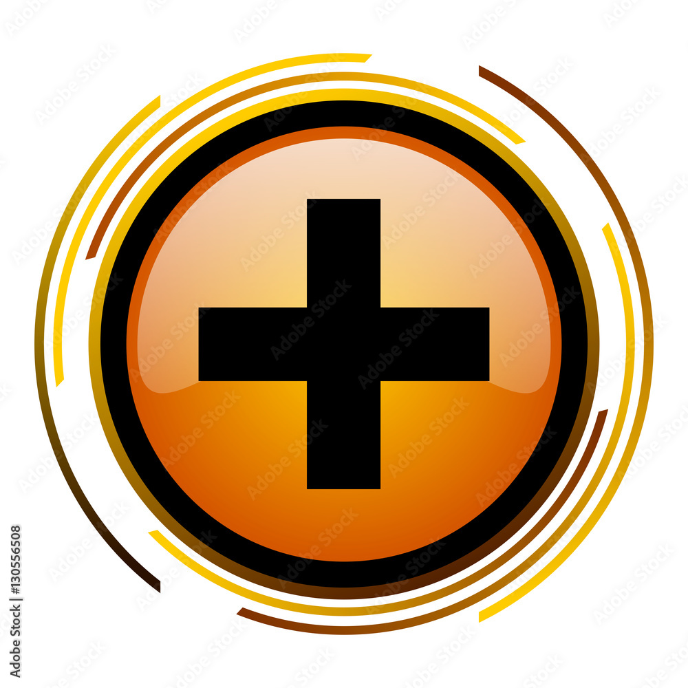 Poster cross orange glossy web vector icon.