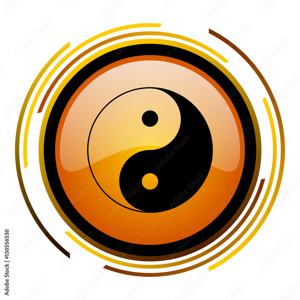 Poster ying yang orange glossy web vector icon.