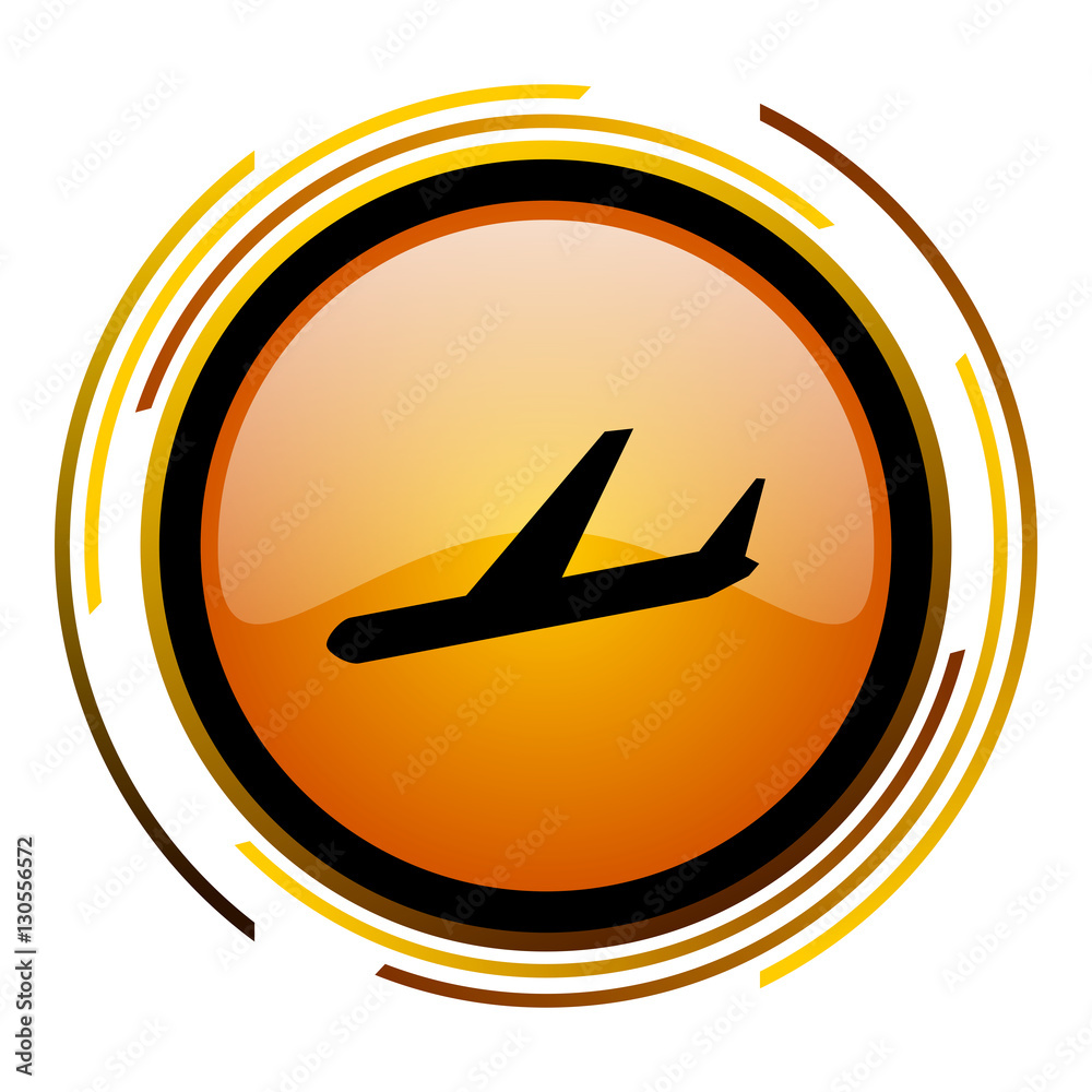 Poster plane orange glossy web vector icon.