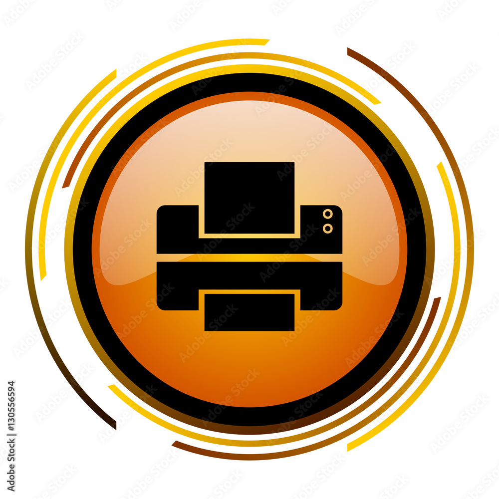 Poster Printer orange glossy web vector icon.