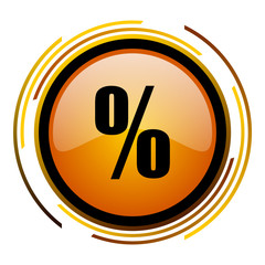 Percentage orange glossy web vector icon.