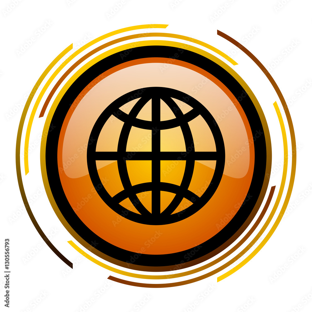 Poster planet earth orange glossy web vector icon.