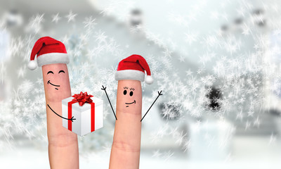 Happy finger family celebrating christmas