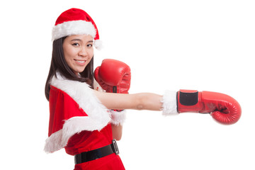 Asian Christmas Santa Claus girl  with boxing glove.