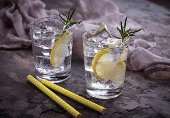 Drink with lemon and rosemary