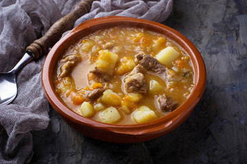 Stewed beef with potatoes, carrot and pumpkin