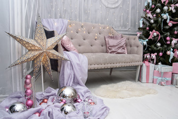 Christmas room interior decorations in studio