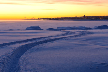 Frosty winter morning in the Northern region. Karelia, Russia