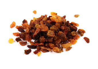 Pile of raisins isolated on white background
