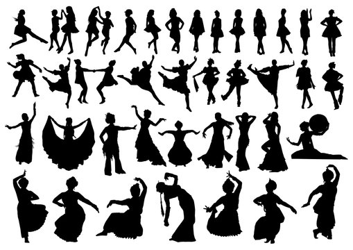 Set of ethnic dancers silhouettes