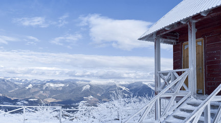 Fototapeta premium Winter in the mountains and coniferous forest