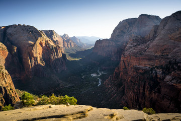 Scenic view of valley against clear sky