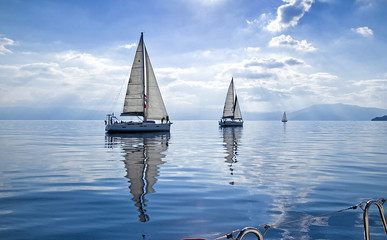 Sun Rays/Race in the calm during the regatta in the  mediterranean