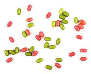 red and green candies isolated on white background