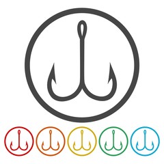 Fishing Hook, Barbed fish hook vector icons set 