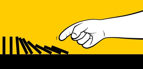 Man hand dropping domino pieces