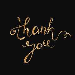 Thank you gold glitter card design. Vector chic text design. Thank You hand drawn calligraphic pen scratch ornate lettering. Thanksgiving greeting card