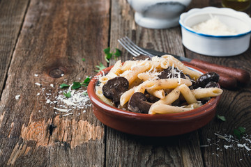 Parmesan penne pasta with mushrooms