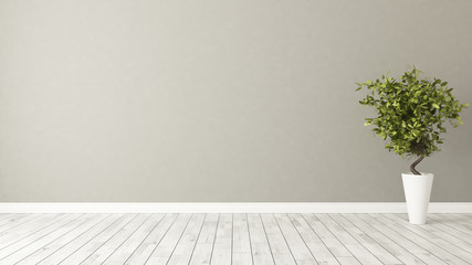 empty room with plant and brown wall